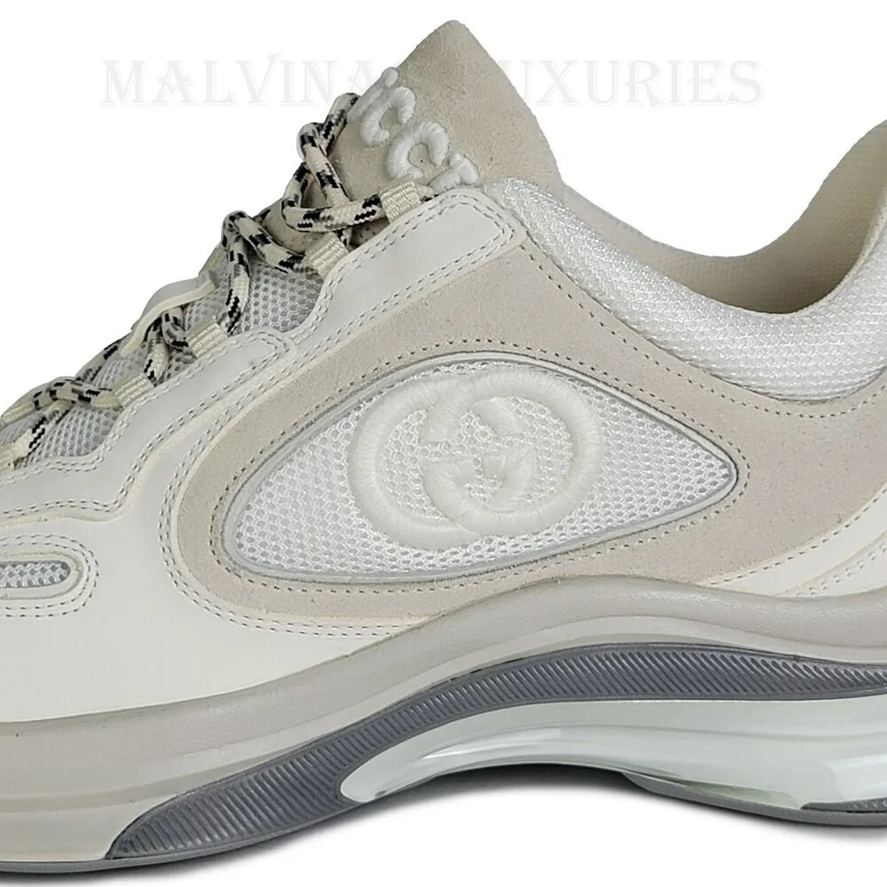 GUCCI SNEAKERS RUN WHITE SUEDE LEATHER INTERLOCKING G LOGO SHOES sz 40.5 10.5 - Picture 11 of 16